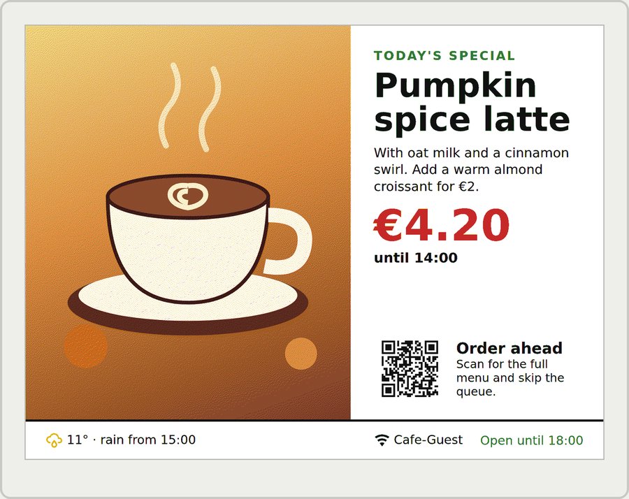 Mock-up: a café special with an order-ahead QR code