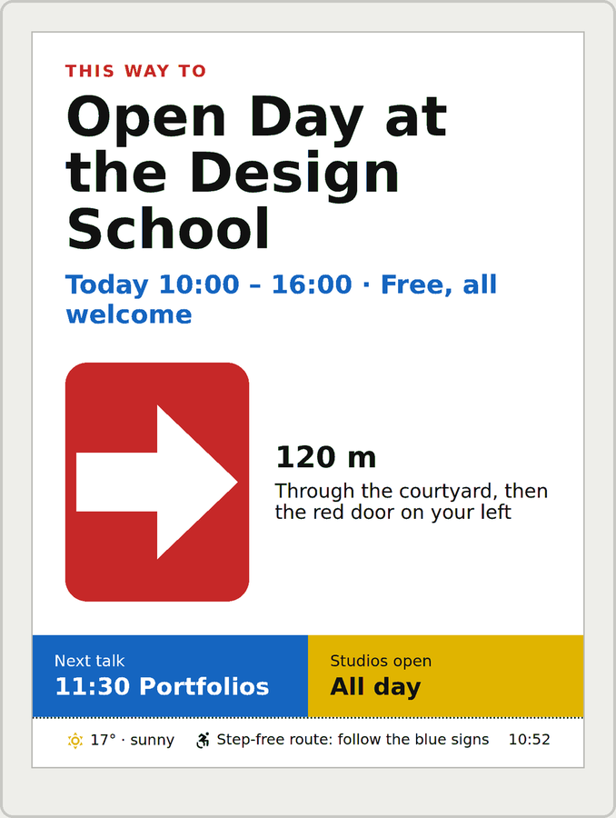 Mock-up: a sign pointing to an event