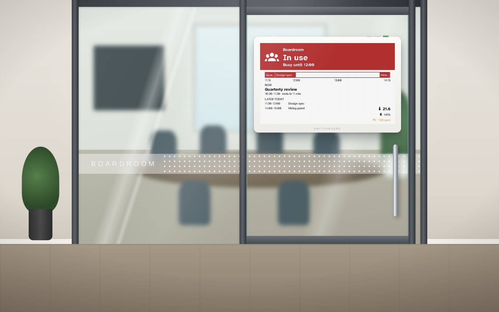 A render of a viewport on a glass meeting-room door