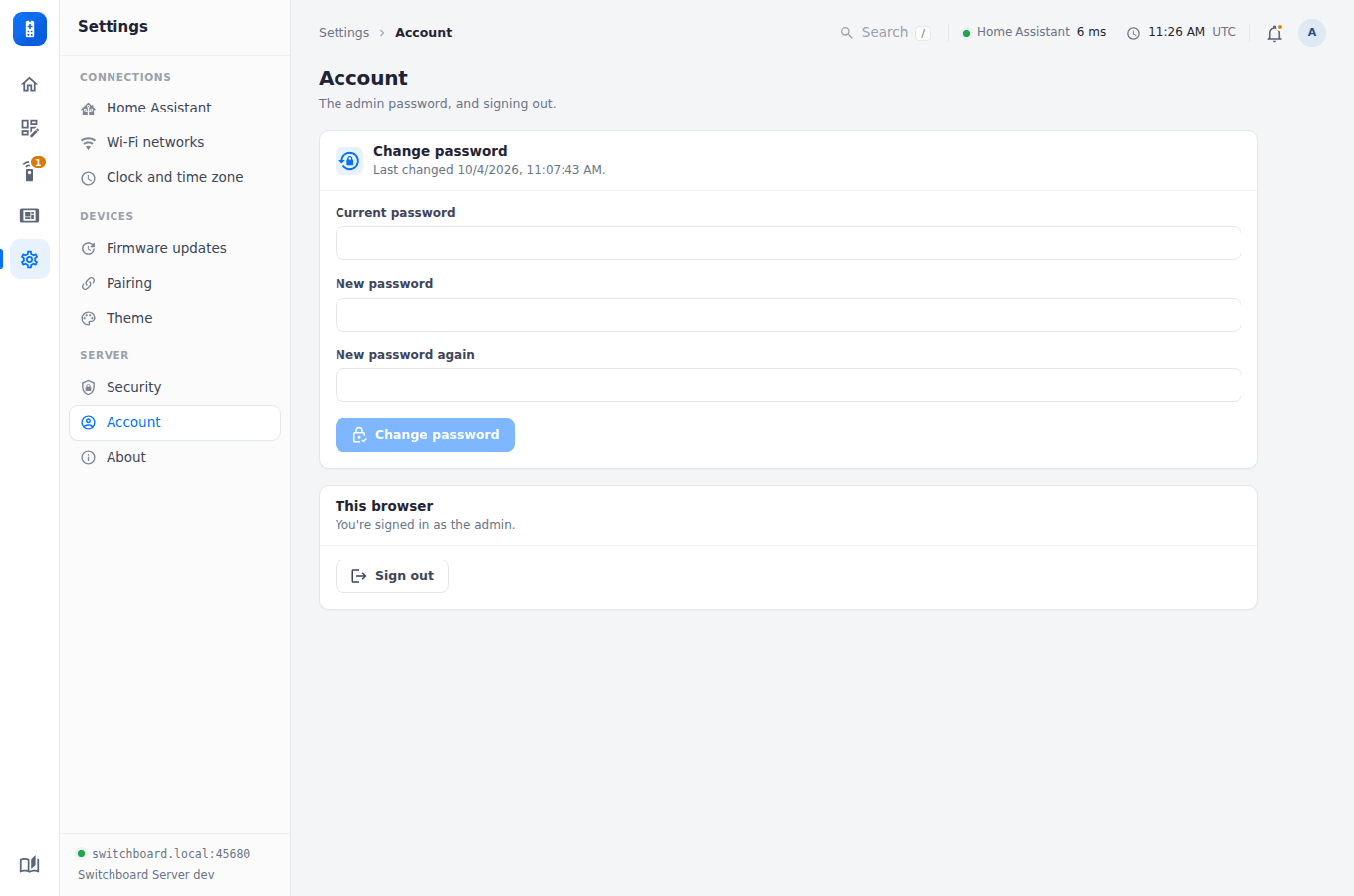 Settings, Account