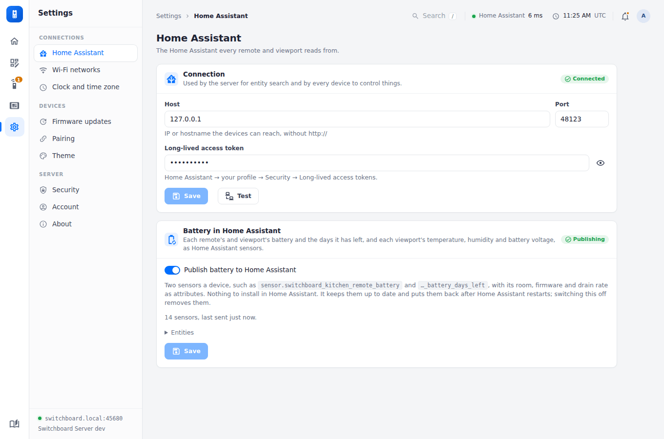 Settings, Home Assistant