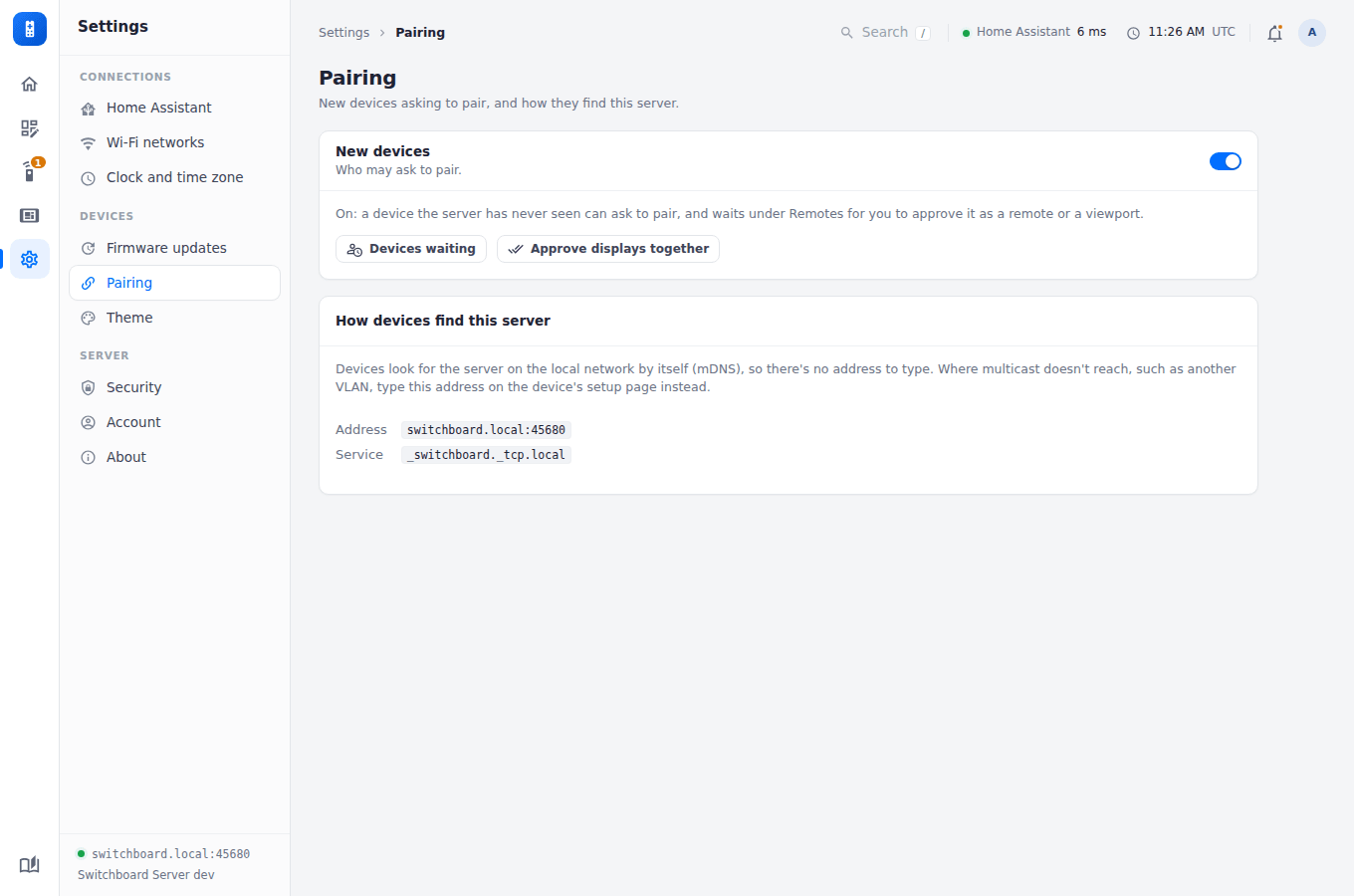 Settings, Pairing