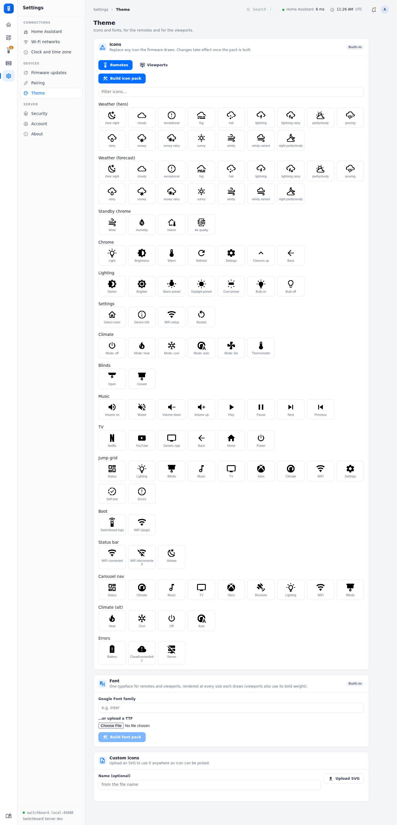 Settings, Theme
