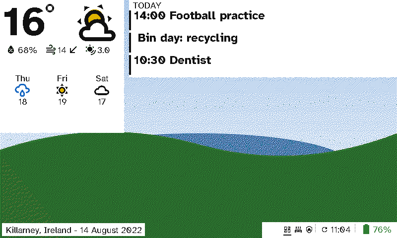 A photo behind the weather and today's calendar