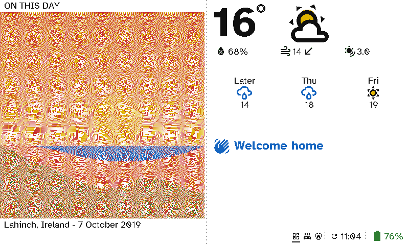 A photo section beside the weather and a message